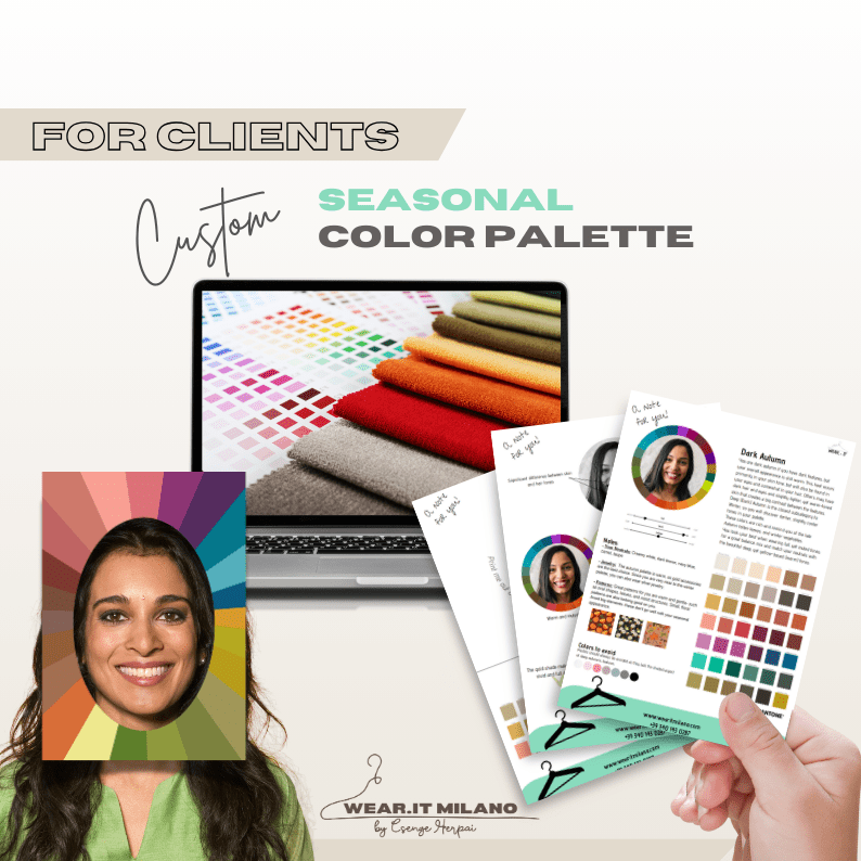 Custom Seasonal Color Palette - wearitmilano 
Personalized seasonal color palette to enhance your style with expertly curated shades.