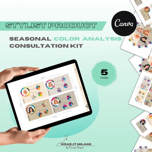 Seasonal Color Analysis Consultation Kit (Editable Version) - wearitmilano
A customizable Canva template for seasonal color analysis and styling.