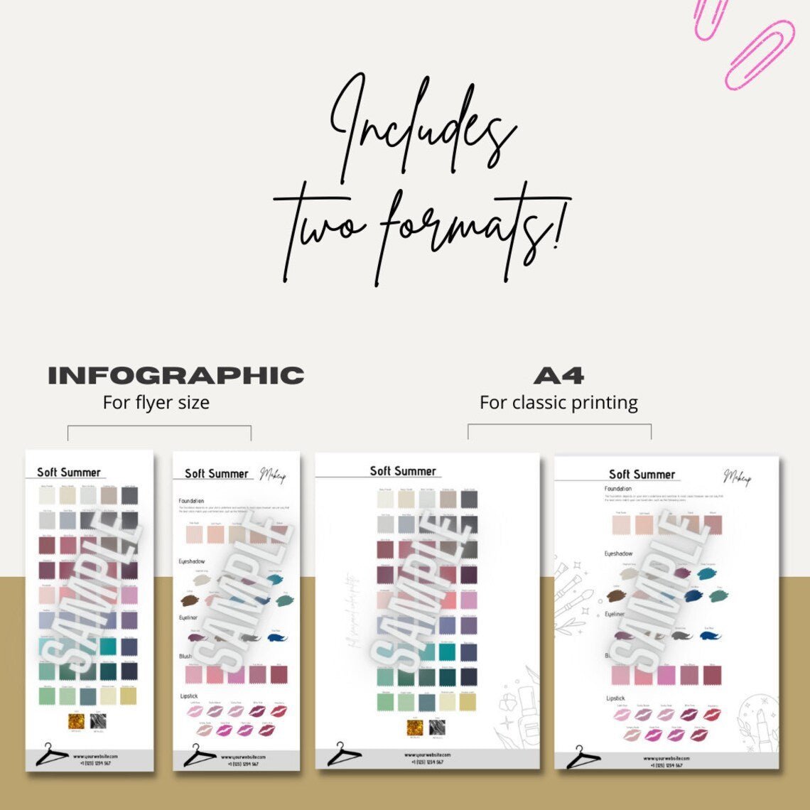 AUTUMN - Seasonal Color Analysis Color Palettes with Makeup Recommendations - wearitmilano
A stylish and editable infographic providing tailored seasonal color palettes and beauty product recommendations.