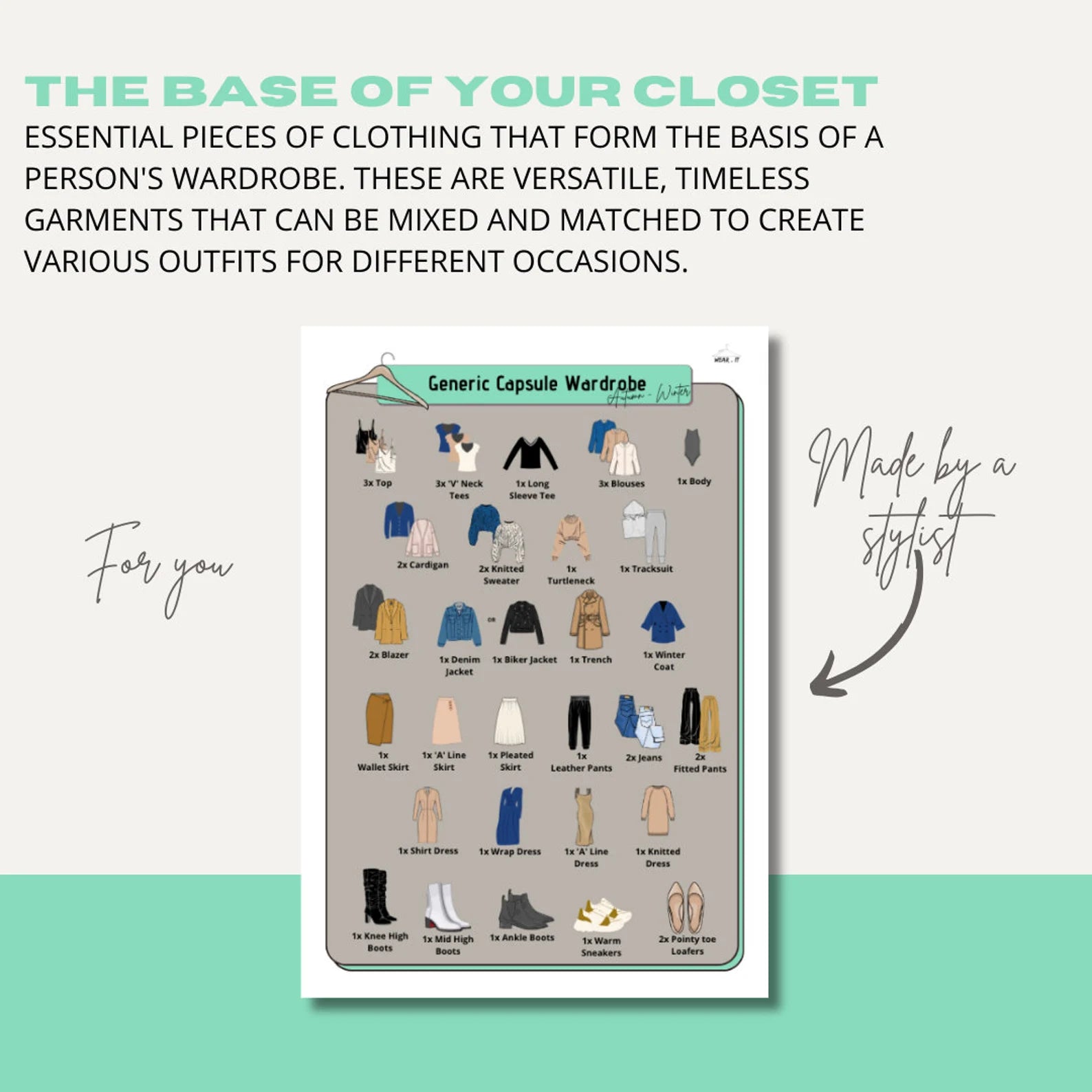 Custom Wardrobe Foundation - wearitmilano
Essential wardrobe checklist for a timeless and practical fashion approach.