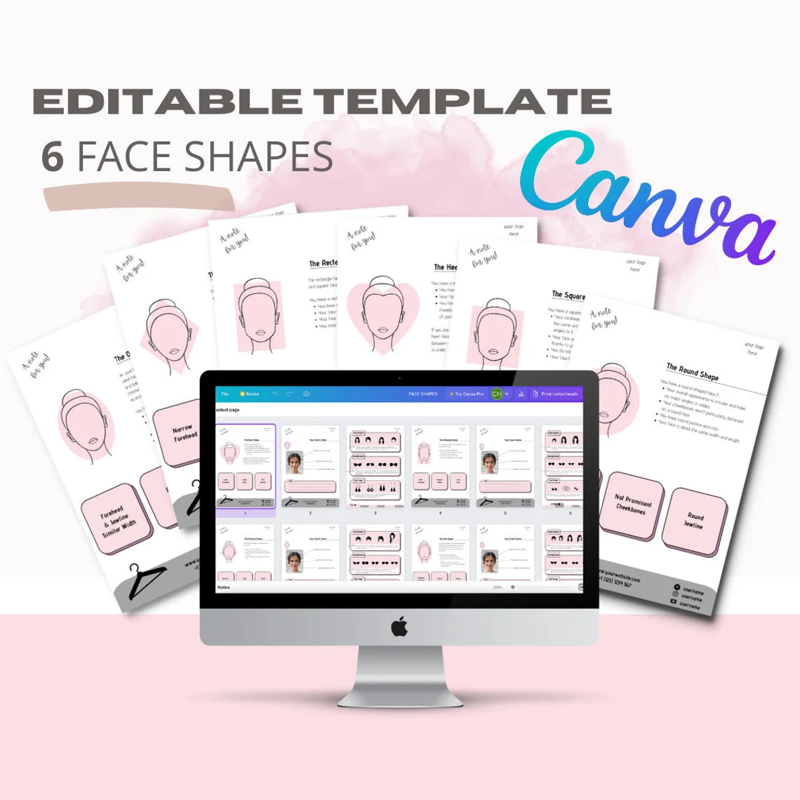 Women's Face Shape Analysis Portfolio Bundle (Editable Version)